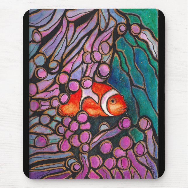 Clownfish Sea Anemone "Stained Glass" design! Mouse Pad (Front)