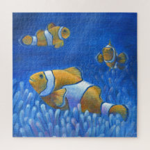 Clownfish Trio hand painted in acrylic art print