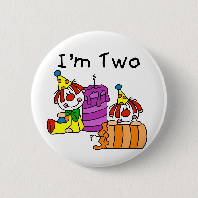 Clowns and Candles 2nd Birthday Tshirts and Gifts Pinback Button (Front)