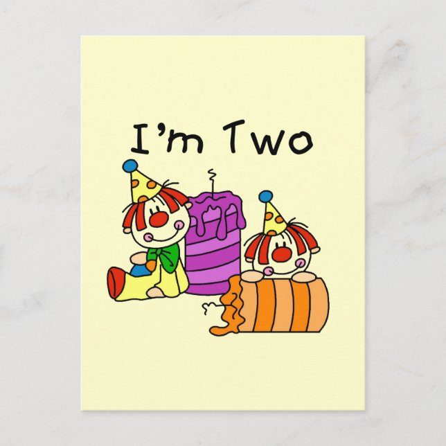 Clowns and Candles 2nd Birthday Tshirts and Gifts Postcard (Front)