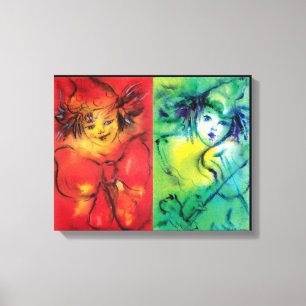 CLOWNS IN RED AND GREEN CANVAS PRINT