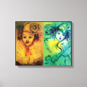 CLOWNS IN YELLOW AND GREEN CANVAS PRINT