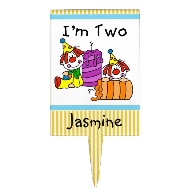 Clowns With Candles 2nd Birthday Cake Topper (Front)