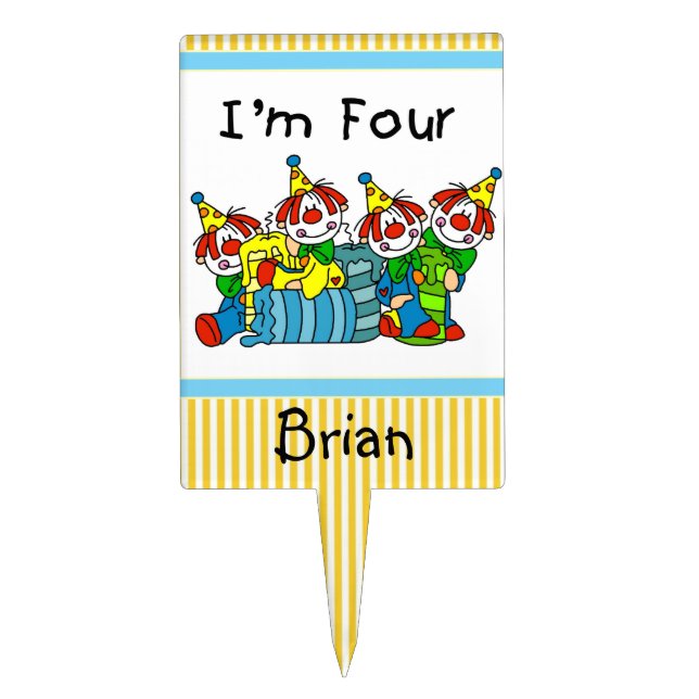 Clowns With Candles 4th Birthday Cake Topper (Front)