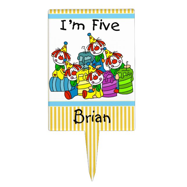 Clowns With Candles 5th Birthday Cake Topper (Front)
