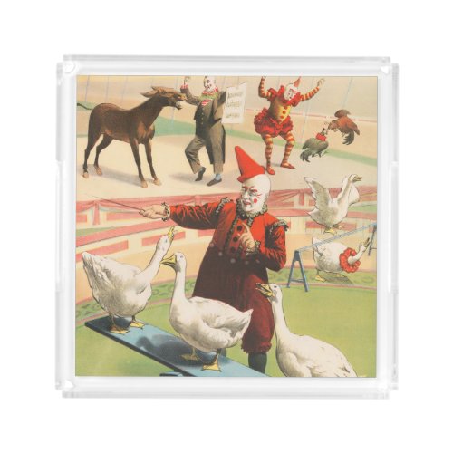 Clowns With Performing Geese Roosters  Donkey Acrylic Tray