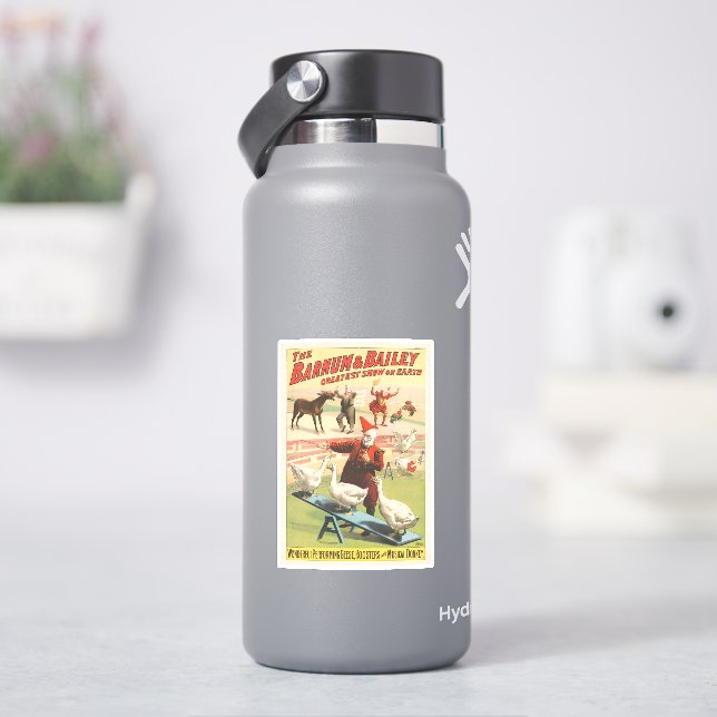 Clowns With Performing Geese, Roosters, & Donkey. Sticker (HydroFlask)