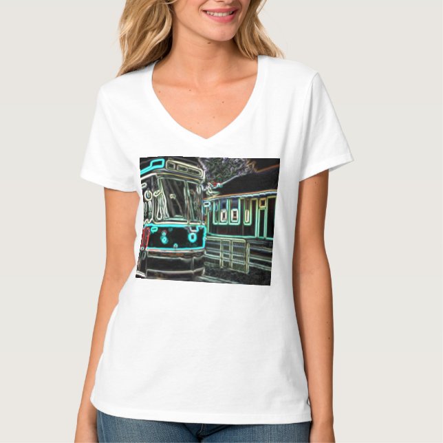 CLRV Neon at stn Womens V-Neck T-Shirt (Front)