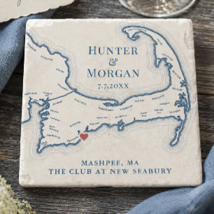 Club at New Seabury Wedding Favor Cape Cod Map Stone Coaster