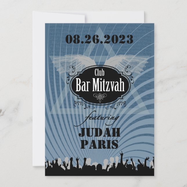 Club Bar Mitzvah Navy Blue Invitation Judah (Front)