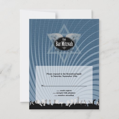 Club Bar Mitzvah Reply Card in Blue Personalized Invites