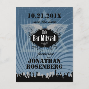 Club Bar Mitzvah Navy Blue Save the Date Announcement Postcard