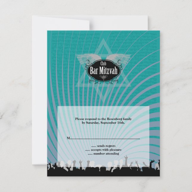 Club Bar Mitzvah Navy Teal RSVP Reply Card (Front)