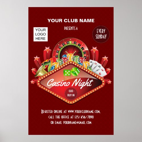Club Casino Night Party personalized add photo Poster