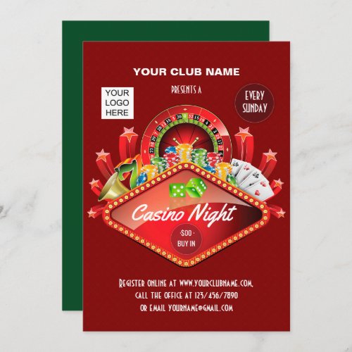 Club Casino Night Party personalized invitation