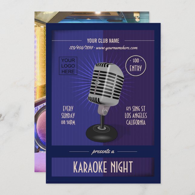 Club/Corporate Karaoke Party add photo and logo Invitation (Front/Back)