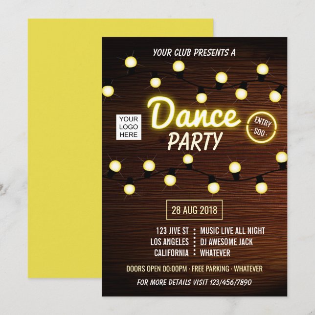 Club DJ Dance Music Party add logo invitation (Front/Back)