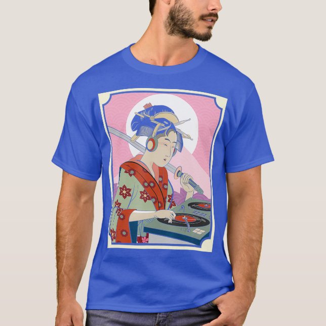 Club DJ Japanese Lady Samurai Kimono Warrior T-Shirt (Front)