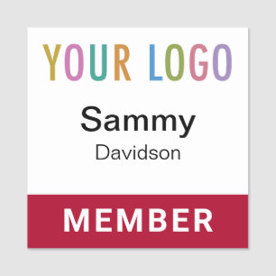 Club Member Name Badge with Logo Dark Red Square