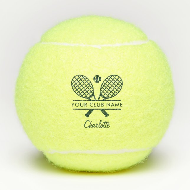 Club Name Tennis Player Green Script Personalized Tennis Balls (Front)