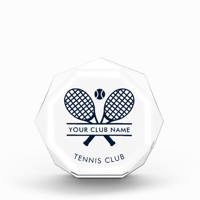 Club Name Tennis Team Navy Blue Logo Acrylic Award (Front)
