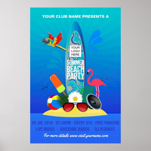 Club Summer Beach Party add logo advertisement Poster