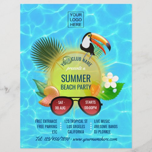 Club Summer Beach Party custom add photo and logo Flyer