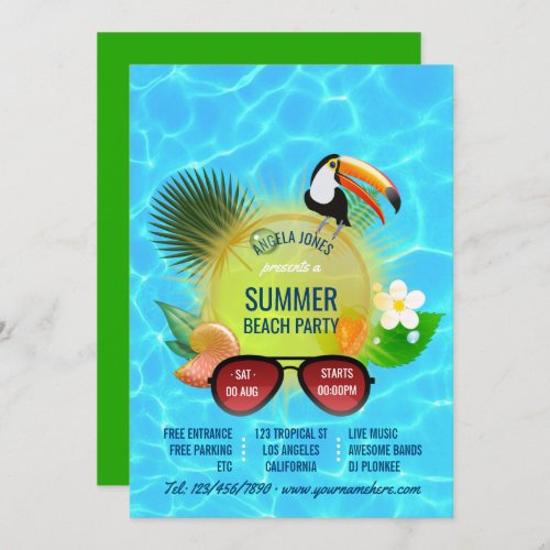 Club Summer Beach Party custom invitation