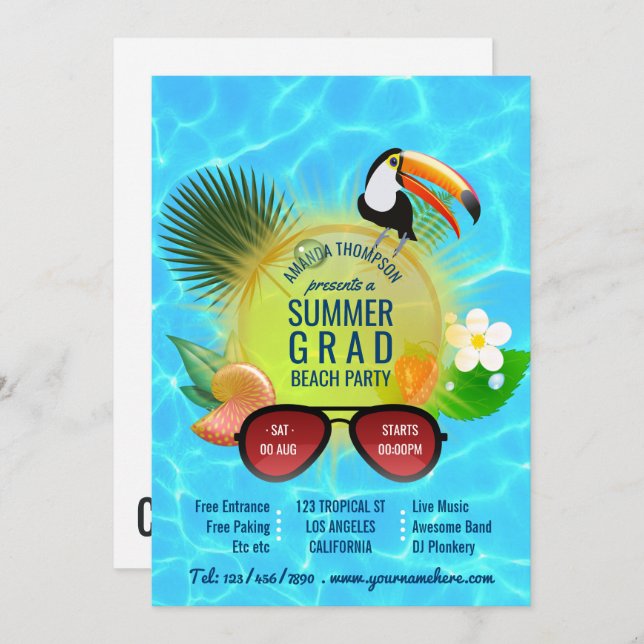 Club Summer Beach Party custom invitation (Front/Back)
