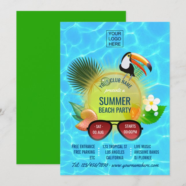 Club Summer Beach Party custom invitation (Front/Back)