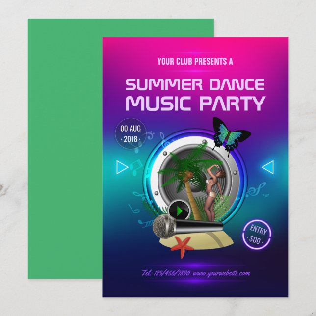 Club Summer Dance Music Party Ad Invitation (Front/Back)