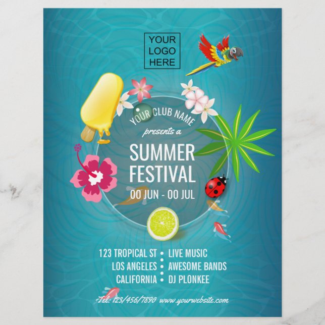 Club Summer Festival custom add photo and logo Flyer (Front)