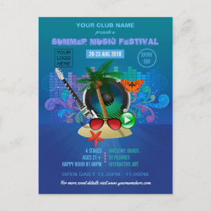 Club Summer Music Festival add logo advertisement Postcard