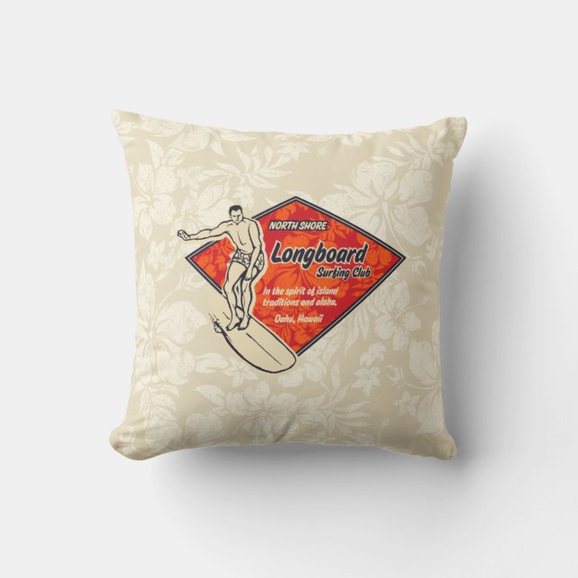 Club Surfing Diamond Hawaiian Reversible Throw Pillow (Front)