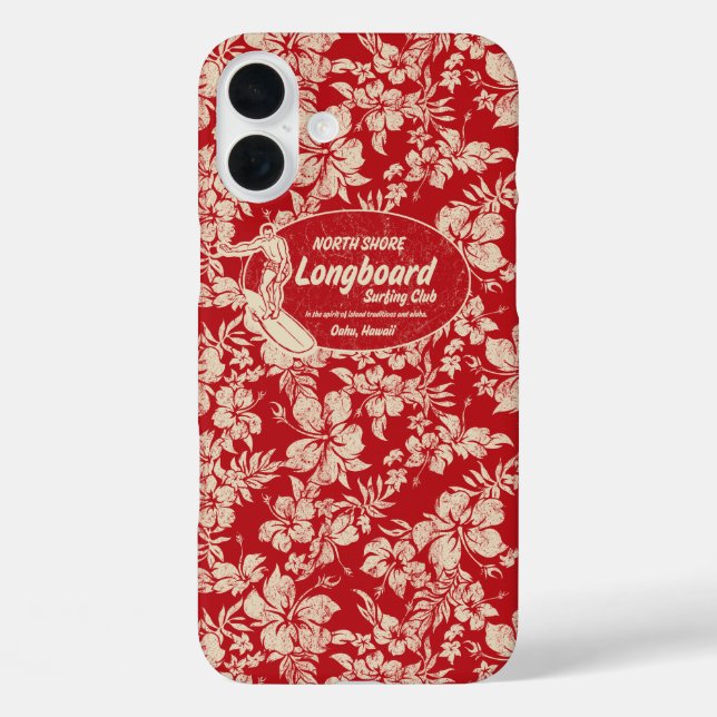 Club Surfing Longboard Hibiscus Hawaiian Red Case-Mate iPhone Case (Back)