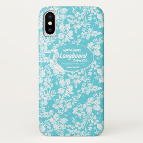 Club Surfing Longboard Logo and Hibiscus Hawaiian iPhone X Case