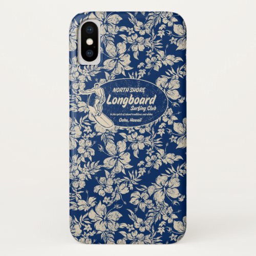 Club Surfing Longboard Logo and Hibiscus Hawaiian iPhone X Case