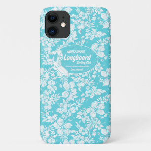 Club Surfing Longboard Logo and Hibiscus Hawaiian iPhone 11 Case