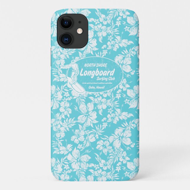 Club Surfing Longboard Logo and Hibiscus Hawaiian Case-Mate iPhone Case (Back)