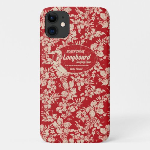 Club Surfing Longboard Logo and Hibiscus Hawaiian iPhone 11 Case