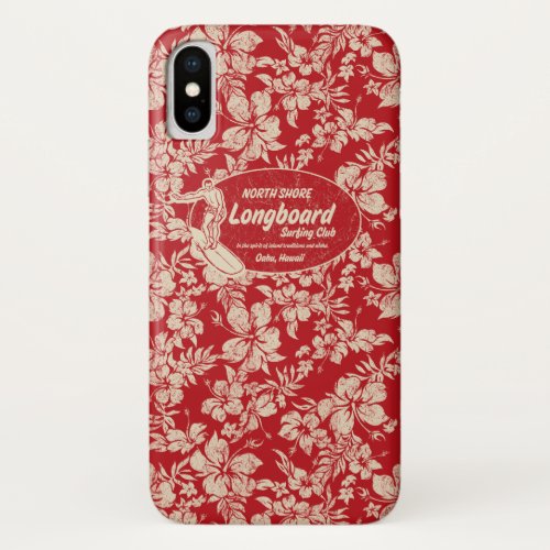 Club Surfing Longboard Logo and Hibiscus Hawaiian iPhone X Case