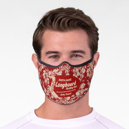 Club Surfing Longboard Logo and Hibiscus Red Premium Face Mask