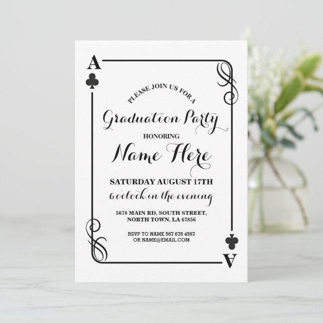Clubs Playing Card Vegas Graduation Party Invite (Standing Front)