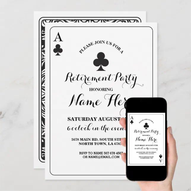 Clubs Playing Card Vegas Retirement Party Invite | Zazzle