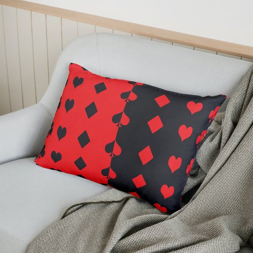 Clubs spades hearts diamonds _ red and black accent pillow