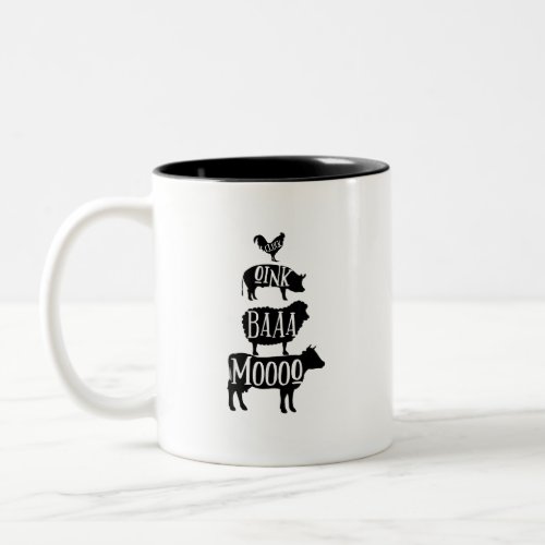 Cluck Oink Baa Moo _ Chicken Pig Sheep Cow Farmer  Two_Tone Coffee Mug