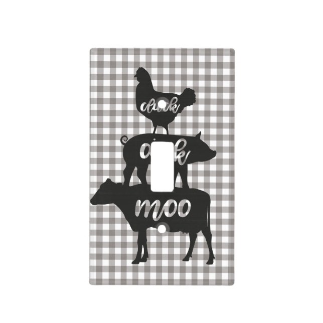 Cluck Oink Moo Chicken Cow Pig Farmhouse Kitchen Light Switch Cover (Front)