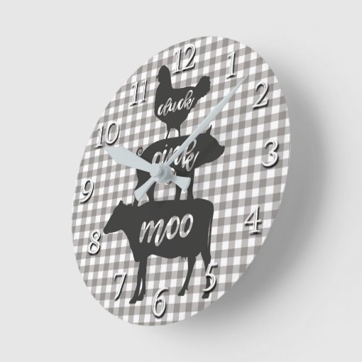Cluck Oink Moo Chicken Cow Pig Farmhouse Kitchen Round Clock | Zazzle