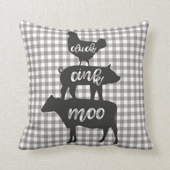 Cluck Oink Moo Chicken Cow Pig Farmhouse Plaid Throw Pillow by printabledigidesigns at Zazzle