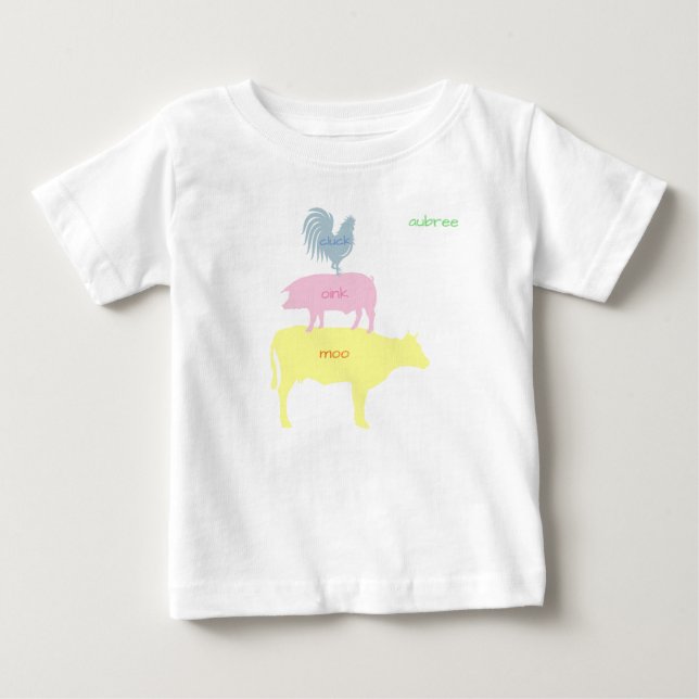 cluck, oink, moo Customizable Baby T-Shirt (Front)